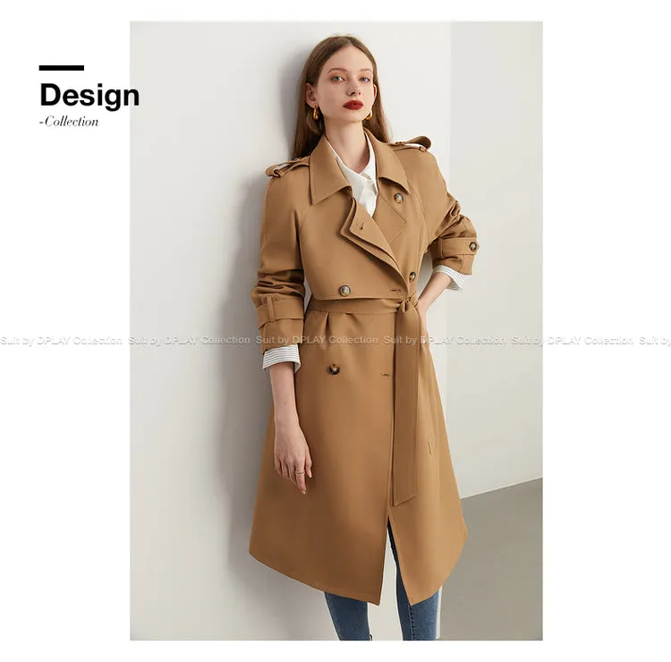 Fall Autumn Classic Khaki Paneled Double Breasted Trench Coat - Kochi