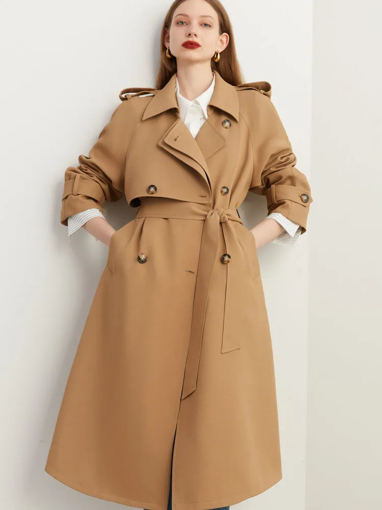 Fall Autumn Classic Khaki Paneled Double Breasted Trench Coat - Kochi