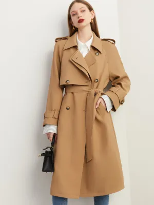 Fall Autumn Classic Khaki Paneled Double Breasted Trench Coat - Kochi