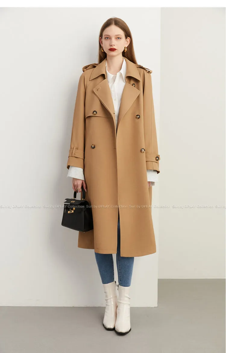 Fall Autumn Classic Khaki Paneled Double Breasted Trench Coat - Kochi