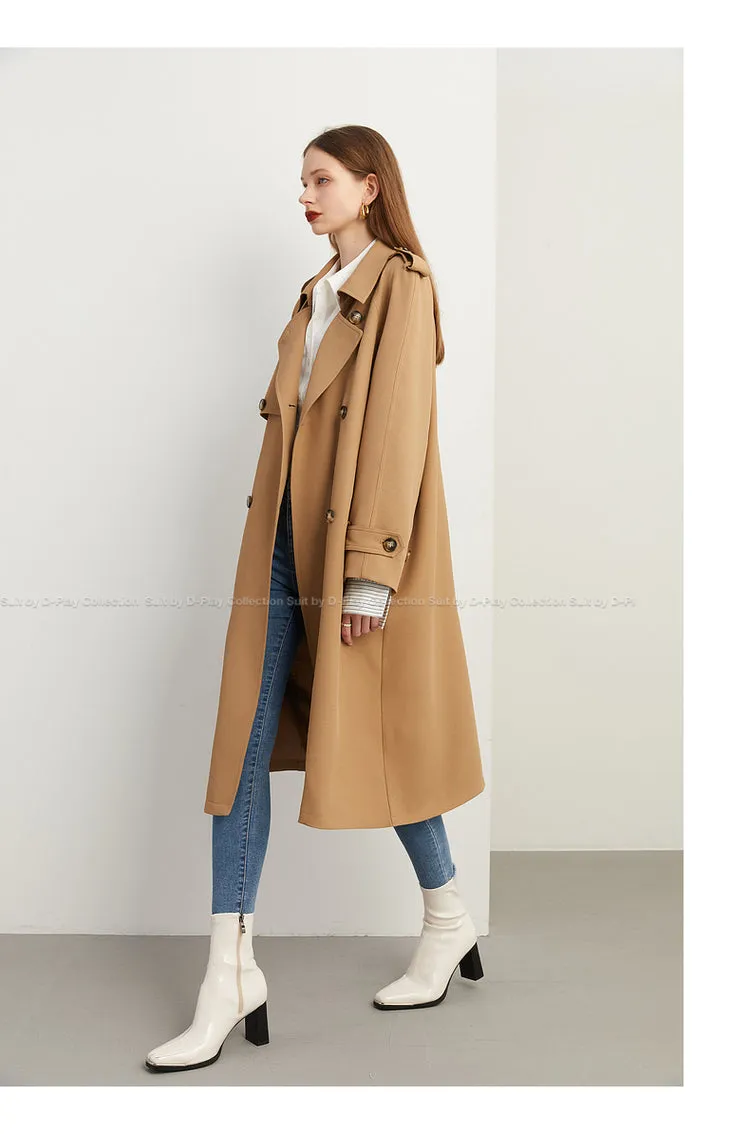 Fall Autumn Classic Khaki Paneled Double Breasted Trench Coat - Kochi