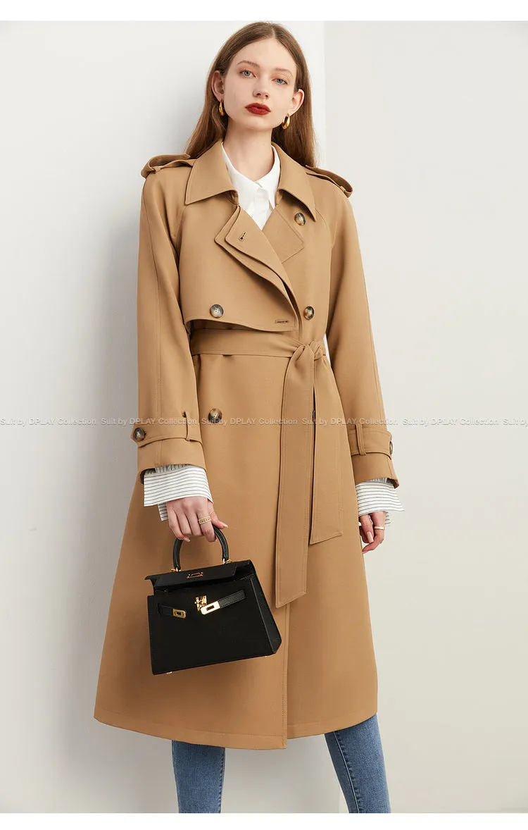 Fall Autumn Classic Khaki Paneled Double Breasted Trench Coat - Kochi