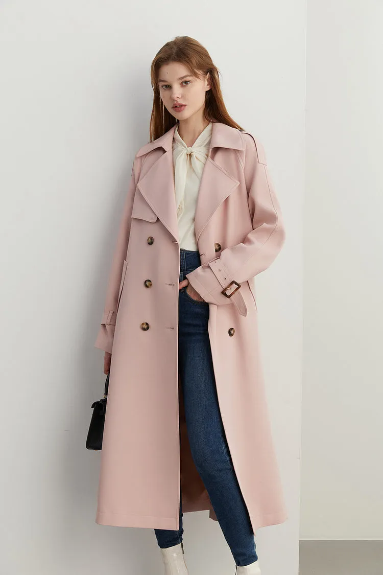 fall Autumn pink old money style double-breasted trench coat - Mala