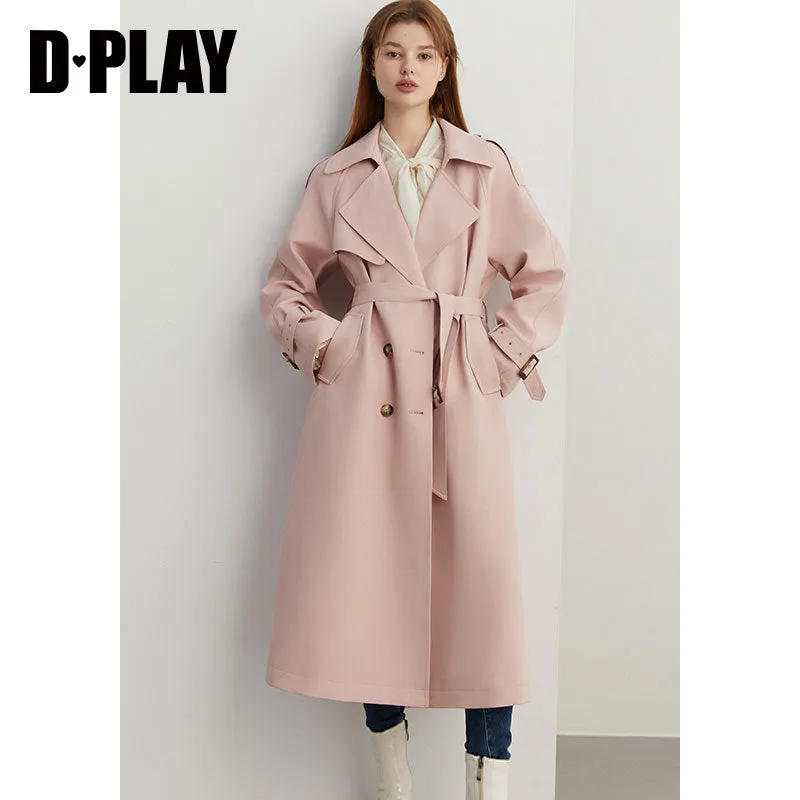 fall Autumn pink old money style double-breasted trench coat - Mala