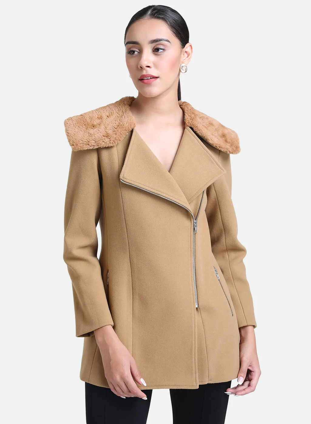 Faux Fur Collar Overcoat