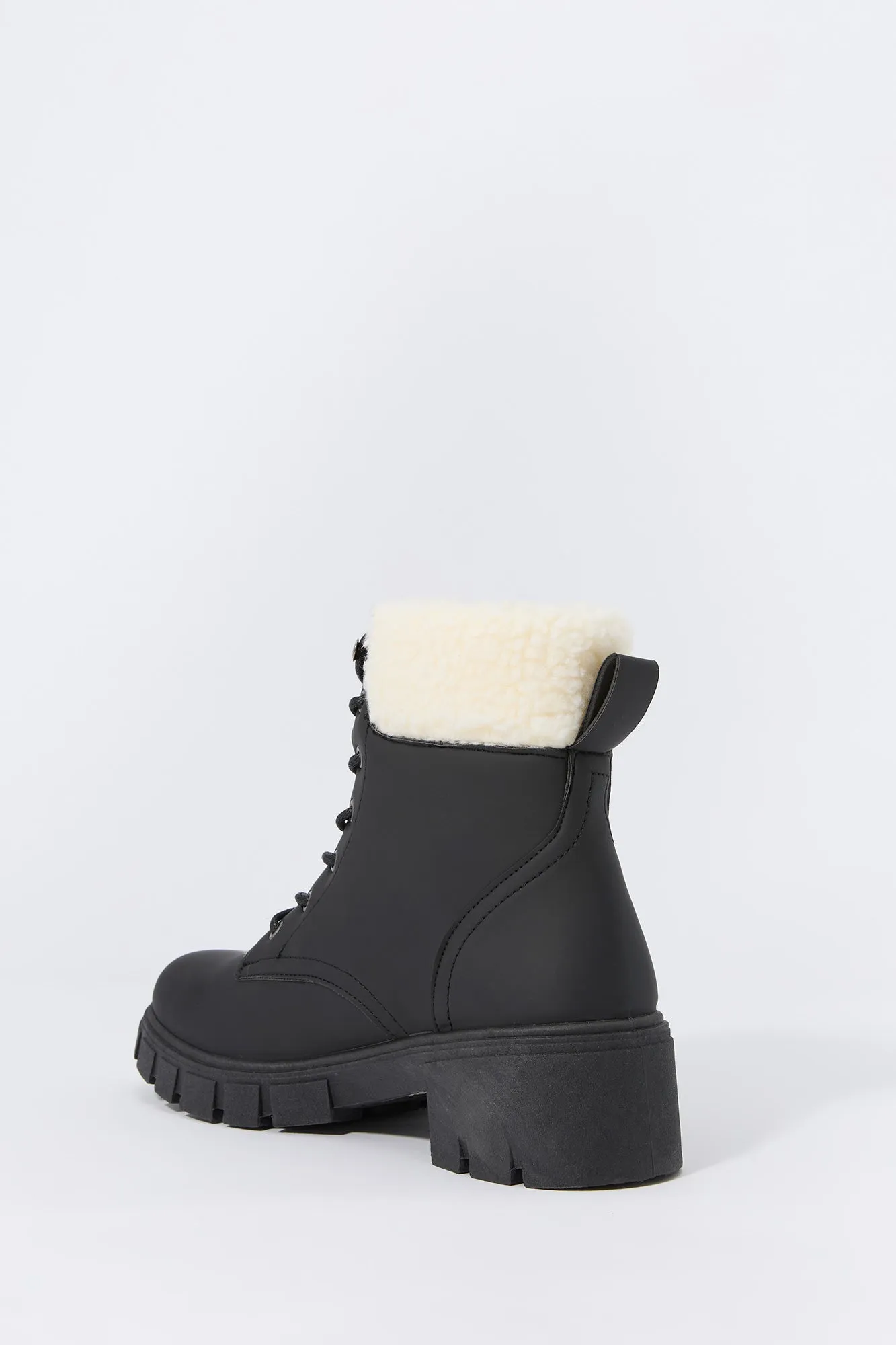 Faux Fur Collared Lace Up Lug Boot