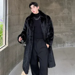 Faux Fur Overcoats Turn-down Collar Coat