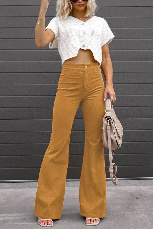 Febedress One Button Corduroy Flare Pants with Pockets