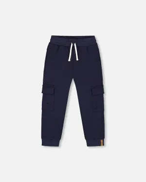 Fleece Sweatpants With Cargo Pockets Navy