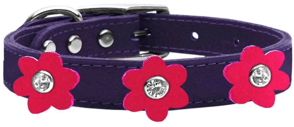 Flower Leather Collar Purple With Bright Pink Flowers Size 22