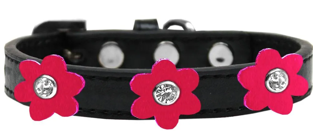 Flower Premium Collar Black With Bright Pink Flowers Size 12