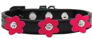 Flower Premium Collar Black With Bright Pink Flowers Size 12