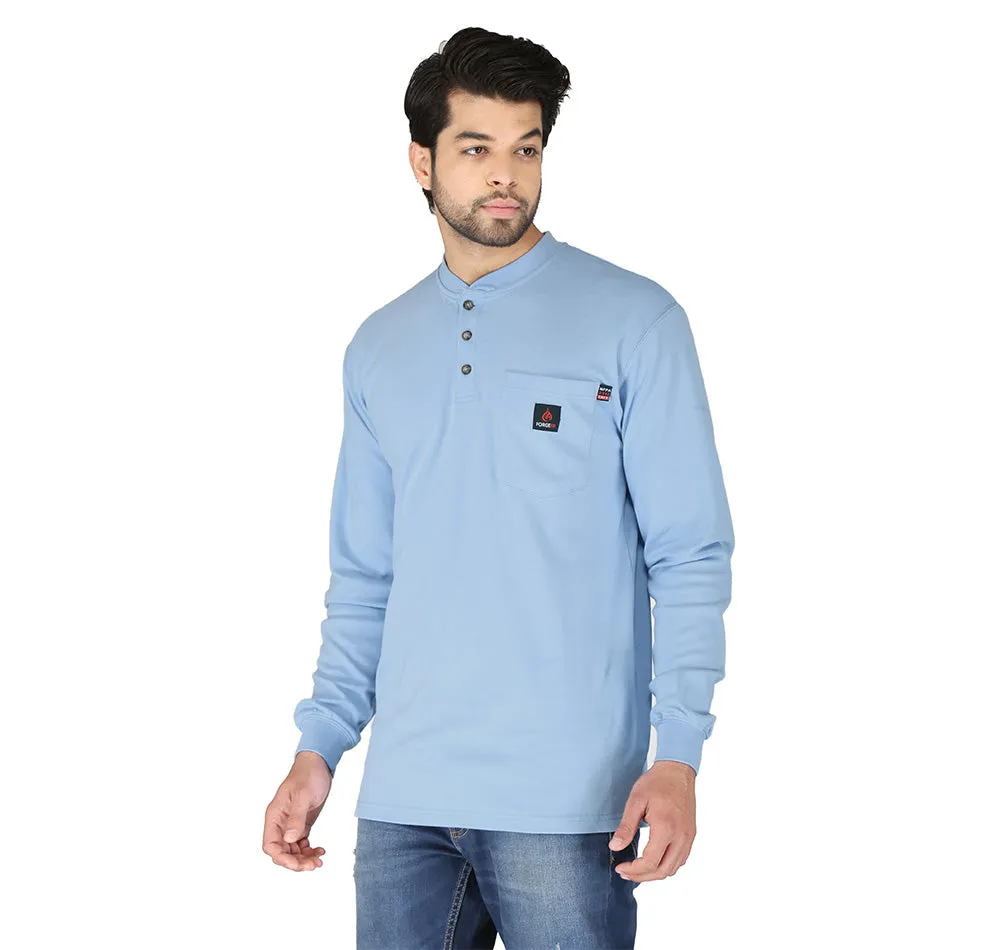 Forge Fr Men's Light Blue Henley Neck Long Sleeve T-shirt