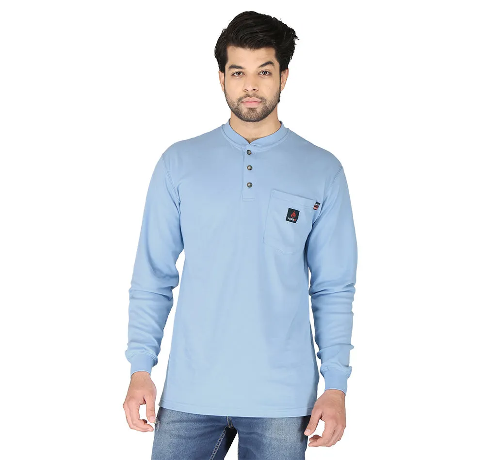 Forge Fr Men's Light Blue Henley Neck Long Sleeve T-shirt