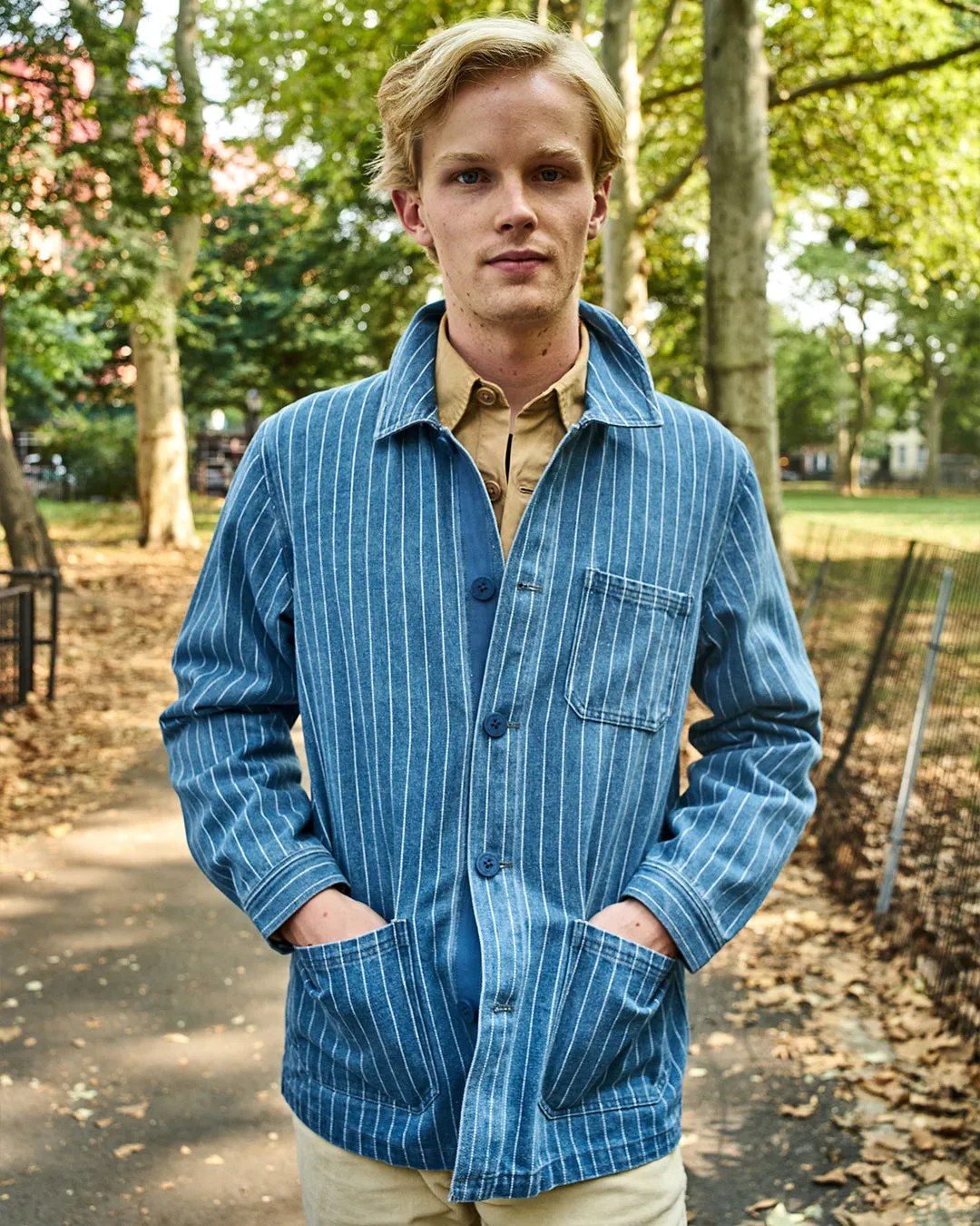 French Workman’s Jacket in Denim Pinstripe