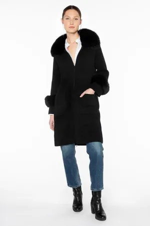 Fur Trim Long Zip Cardigan