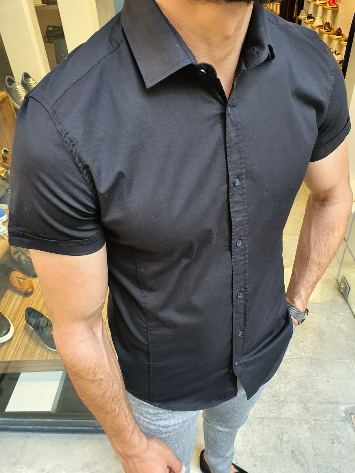 GentWith Sparks Black Slim Fit Short Sleeve Shirt - GENT WITH