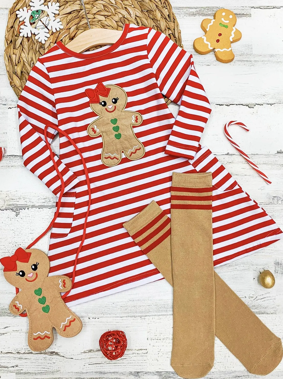 Gingerbread Girl Dress, Purse And Socks Set