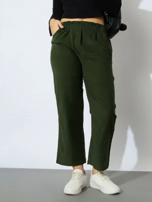 Girl Olive Corduroy Paper Bag Waist Pants