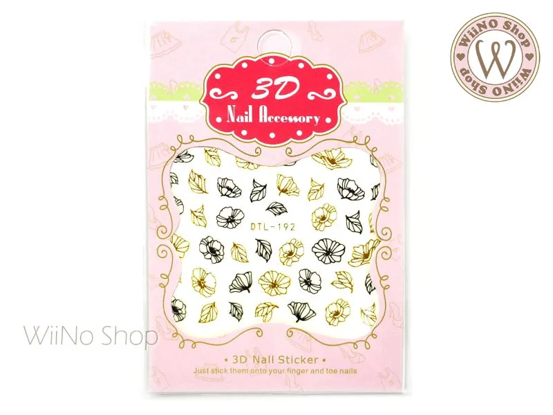 Gold Black Petunia Flower Nail Art Sticker - 1 pc (DTL-192GB)