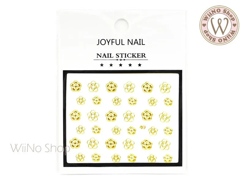 Gold Camellia Adhesive Nail Art Sticker - 1 pc (J40)