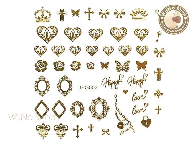 Gold Cross Heart Frame Adhesive Nail Art Sticker - 1 pc (U G003)