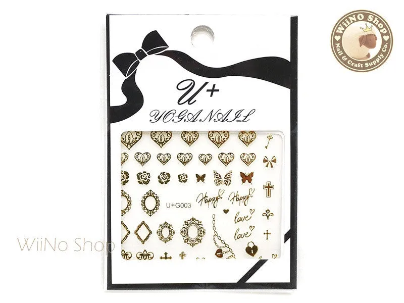 Gold Cross Heart Frame Adhesive Nail Art Sticker - 1 pc (U G003)