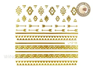 Gold Geometric Tribal Pattern Adhesive Nail Art Sticker - 1 pc (U G155)