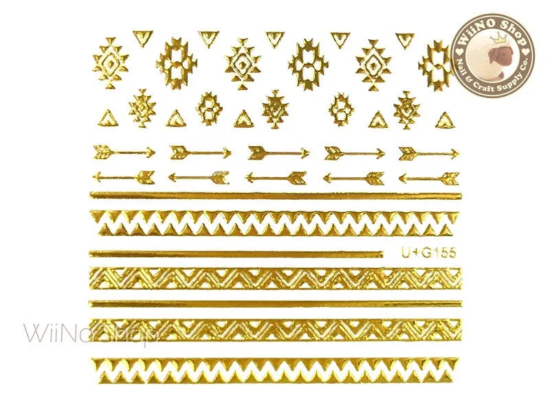 Gold Geometric Tribal Pattern Adhesive Nail Art Sticker - 1 pc (U G155)