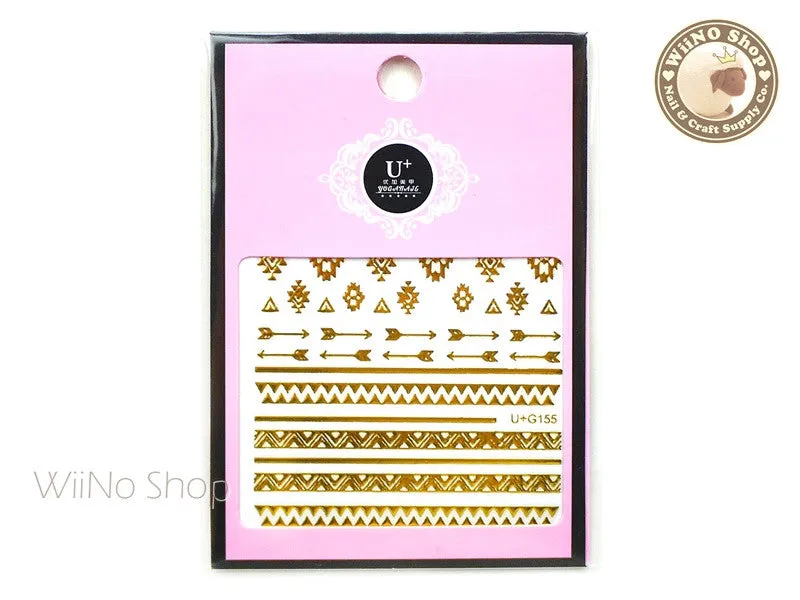 Gold Geometric Tribal Pattern Adhesive Nail Art Sticker - 1 pc (U G155)