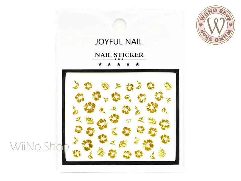 Gold Hibiscus Adhesive Nail Art Sticker - 1 pc (J57)