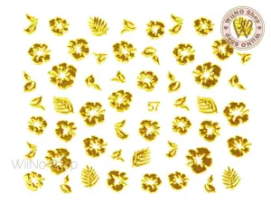 Gold Hibiscus Adhesive Nail Art Sticker - 1 pc (J57)