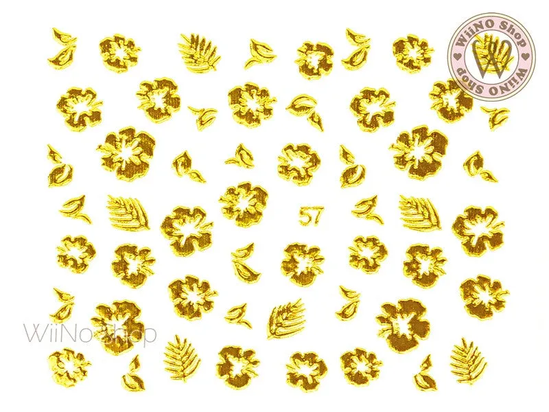 Gold Hibiscus Adhesive Nail Art Sticker - 1 pc (J57)