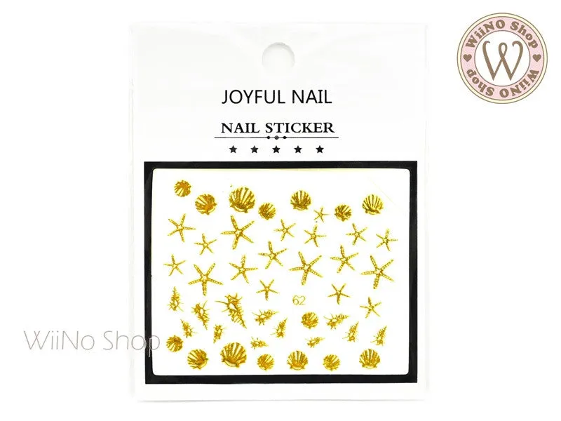 Gold Seashell Starfish Adhesive Nail Art Sticker - 1 pc (J62)