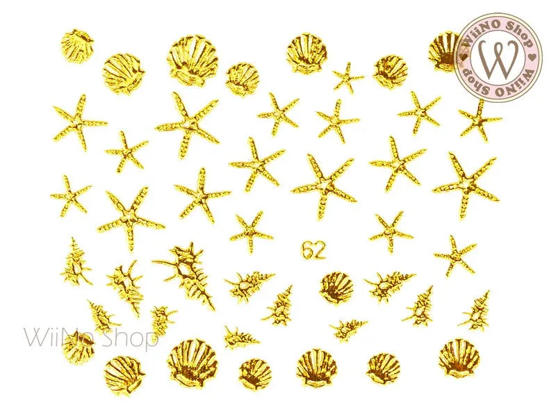 Gold Seashell Starfish Adhesive Nail Art Sticker - 1 pc (J62)