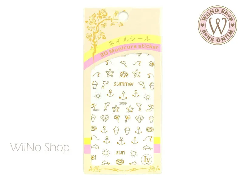 Gold Summer Adhesive Nail Art Sticker - 1 pc (LY-1009)