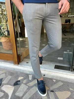 Gray Slim Fit Cotton Pants for Men by GentWith.com