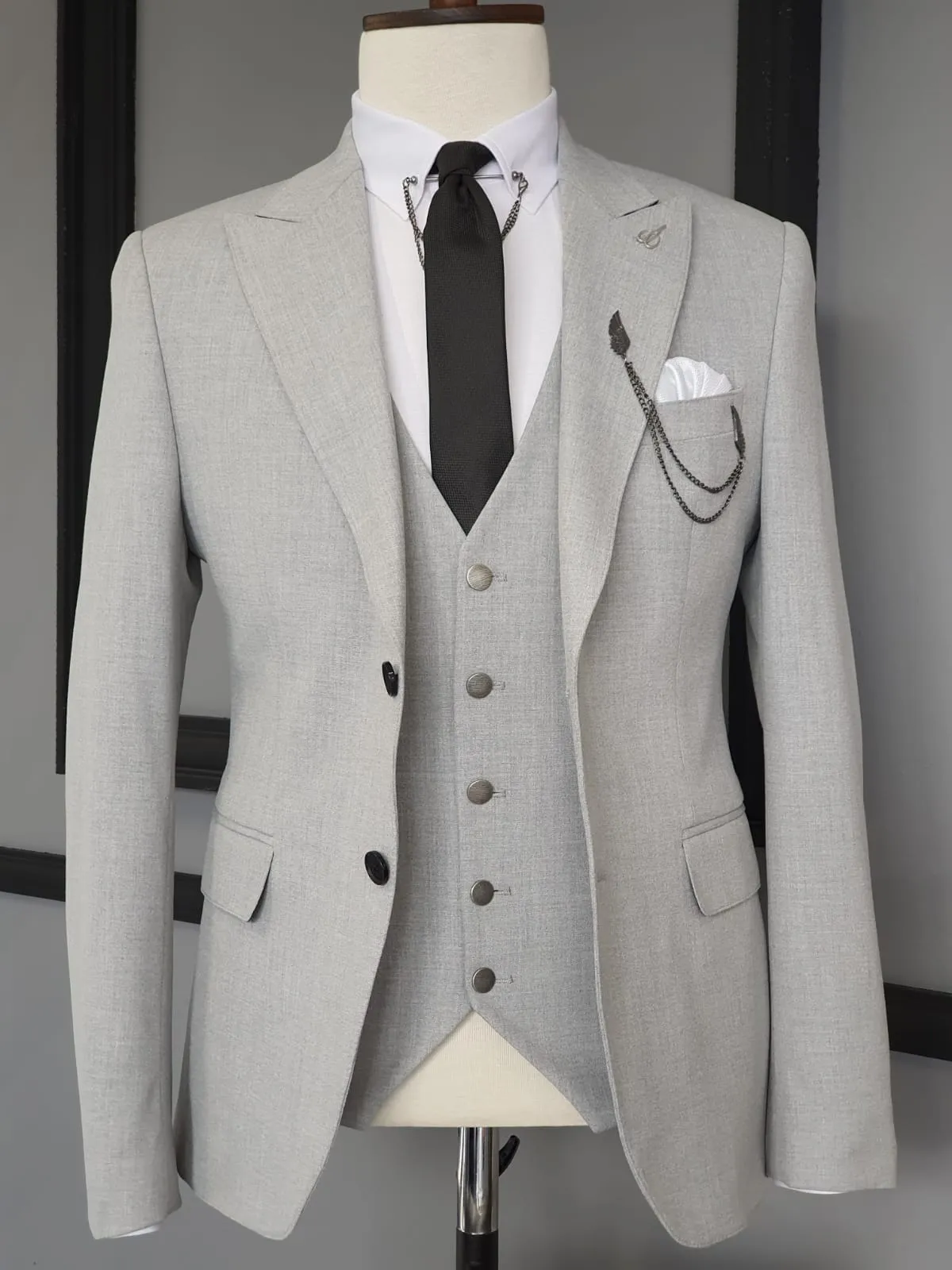 Gray Slim Fit Cotton Suit for Men by GentWith.com | Worldwide Shipping