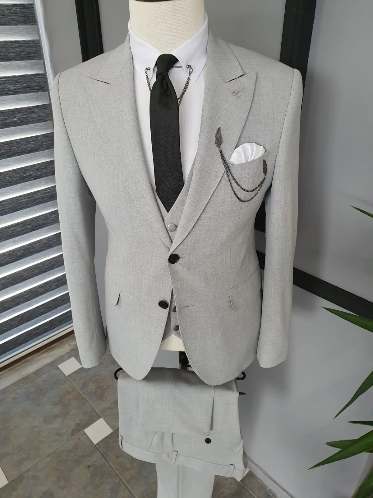 Gray Slim Fit Cotton Suit for Men by GentWith.com | Worldwide Shipping