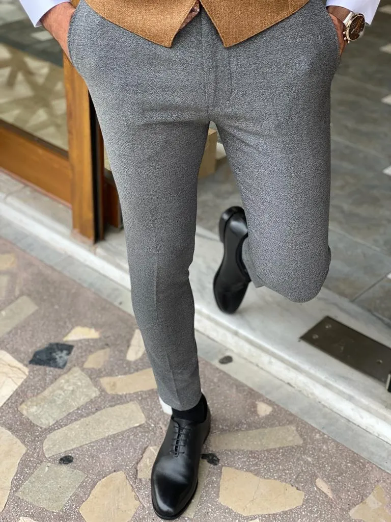 Gray Slim Fit Wool Pants for Men by GentWith.com | Worldwide Shipping