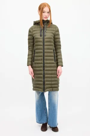 Green Down & Nylon Logo Suvette Puffer Coat