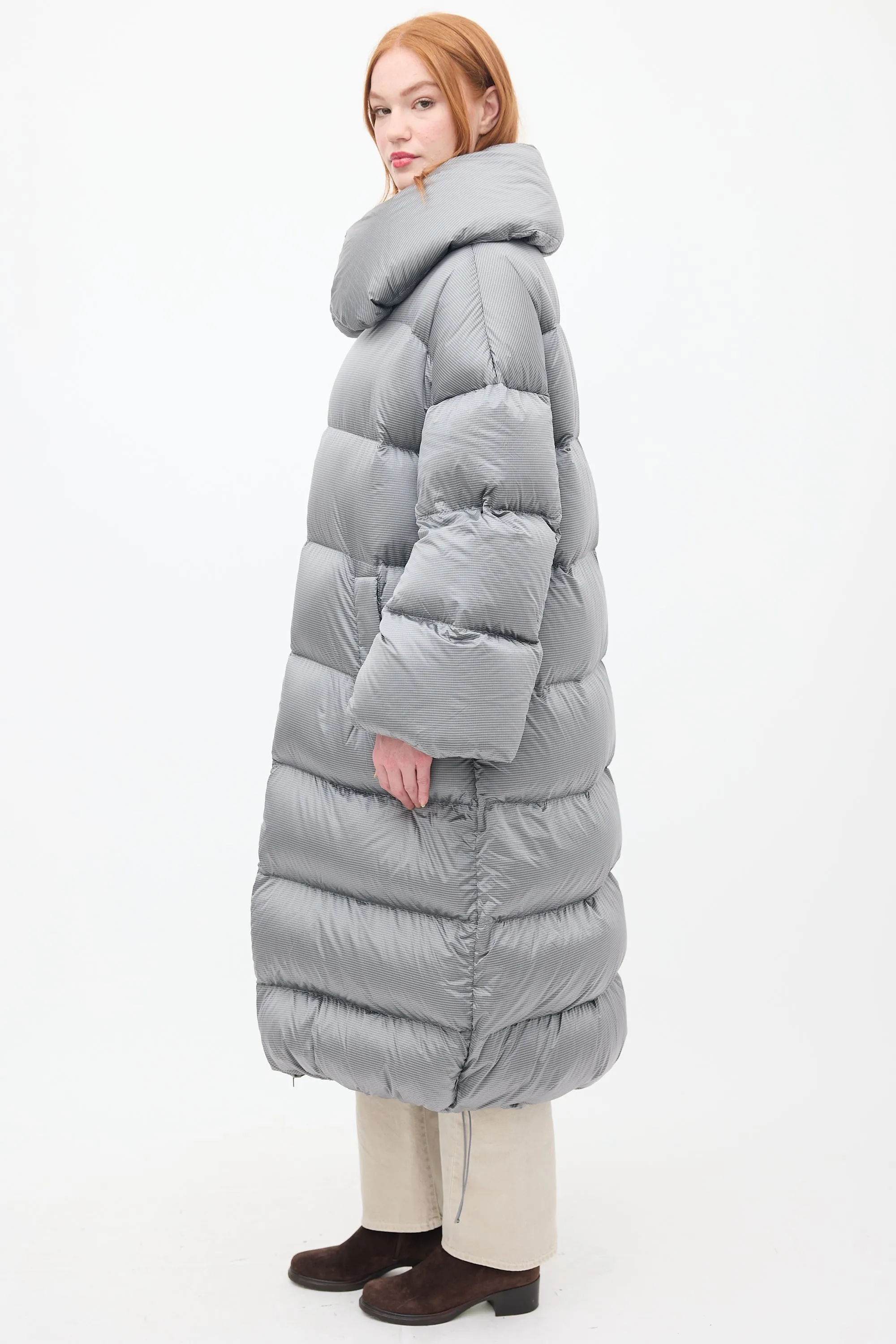 Grey Down & Nylon Puffer Coat