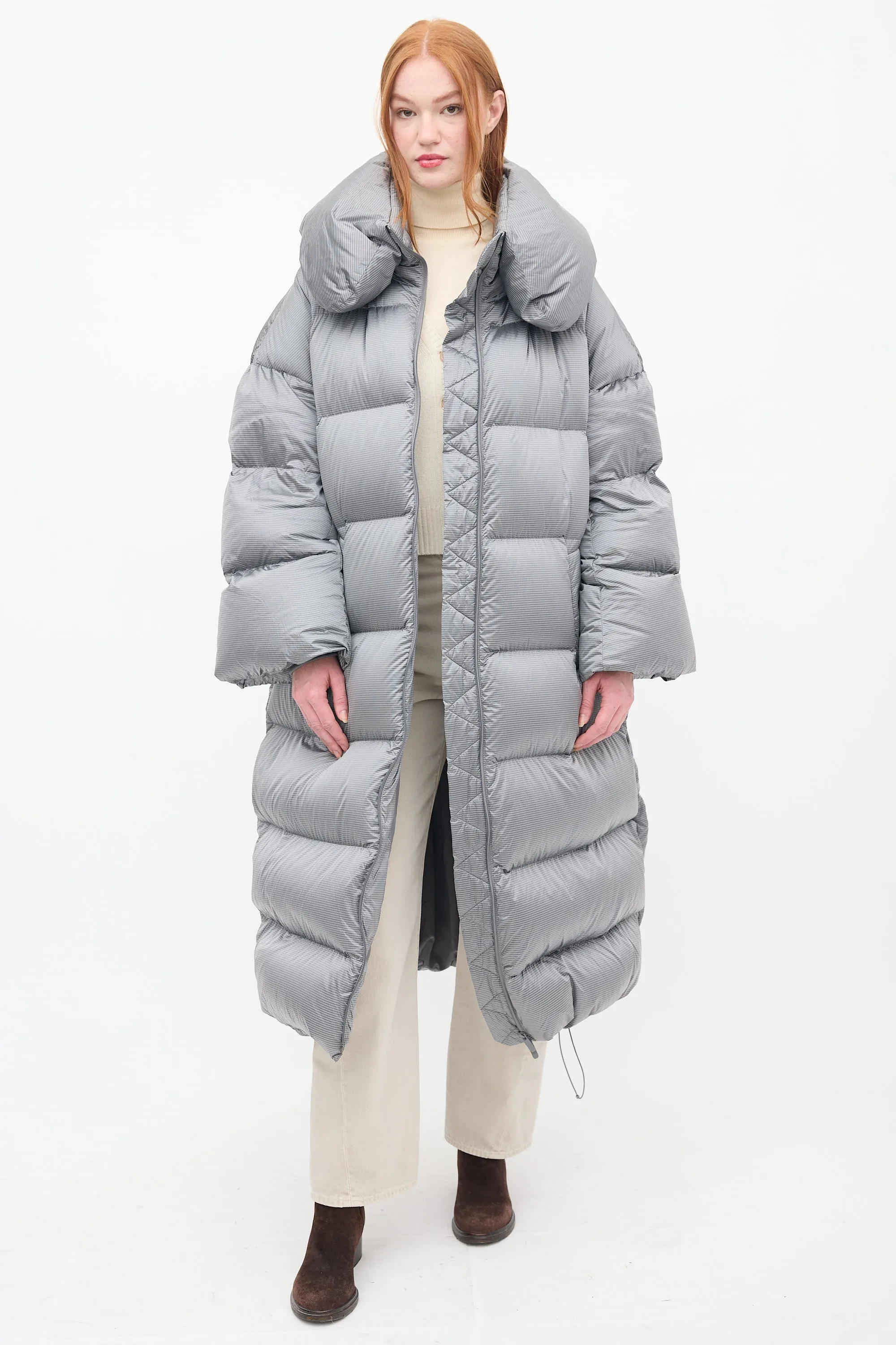 Grey Down & Nylon Puffer Coat