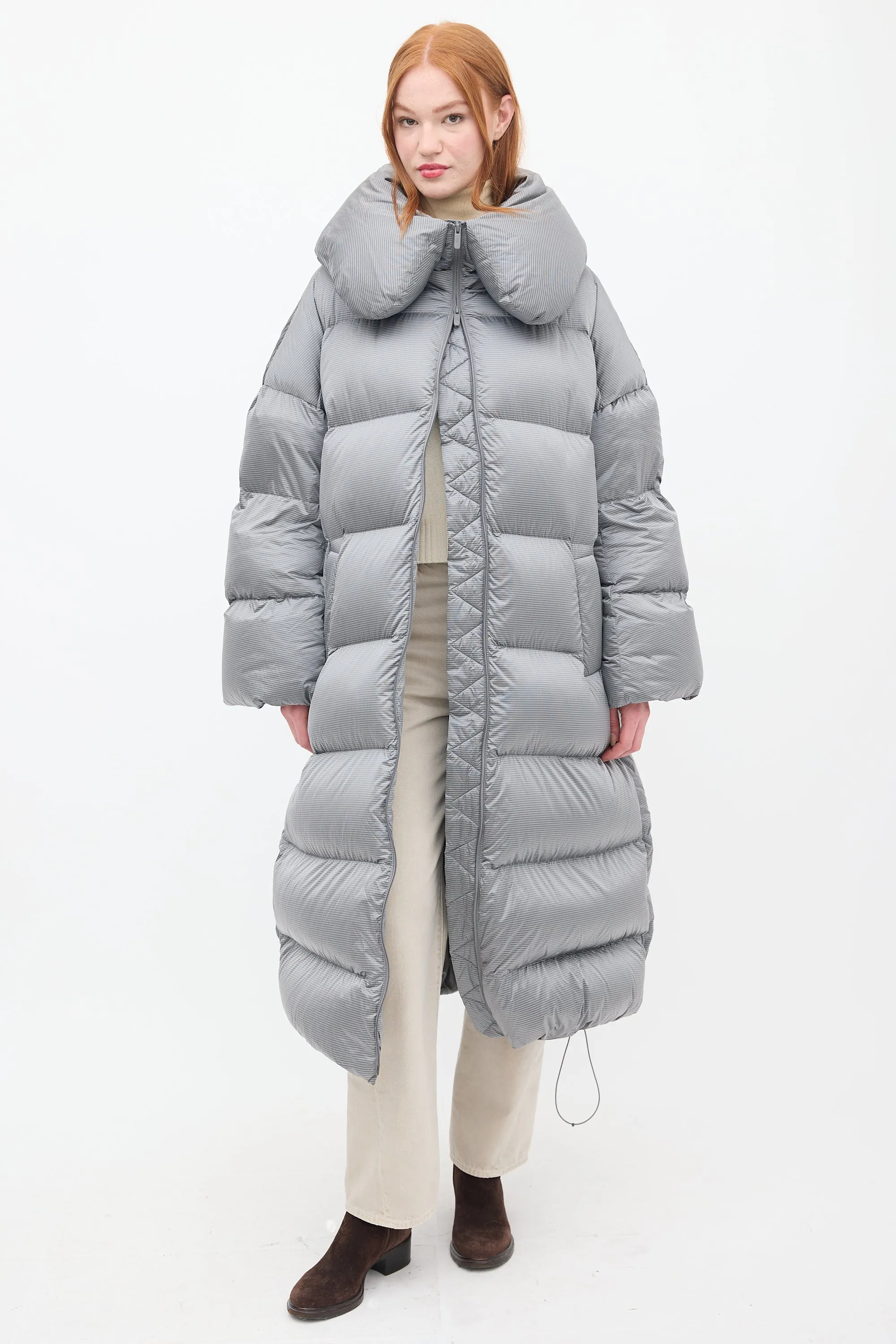 Grey Down & Nylon Puffer Coat