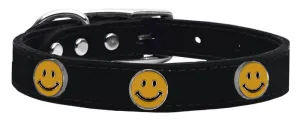 Happy Face Widget Genuine Leather Dog Collar Black 26