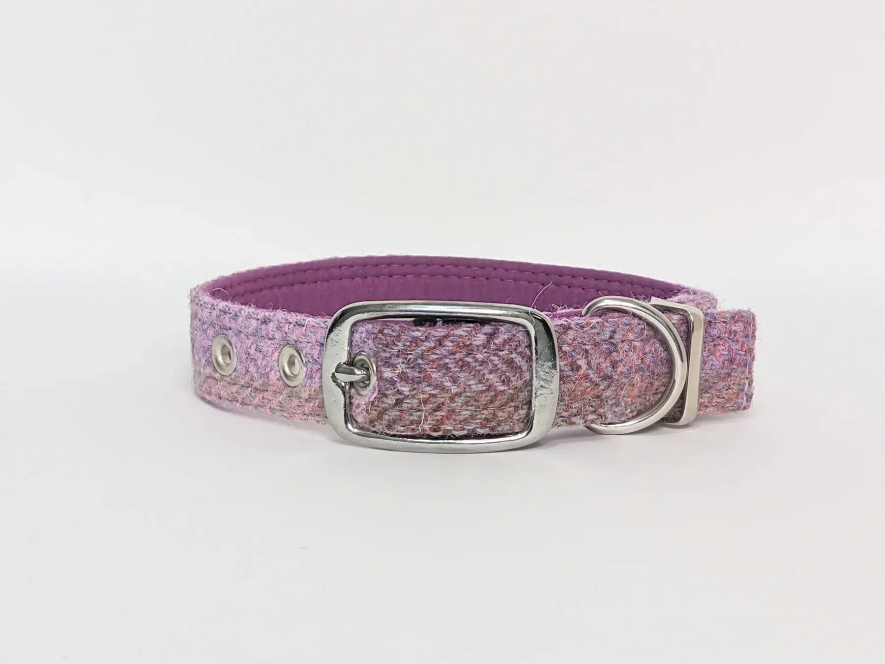 Harris Tweed Pretty Pink Block Herringbone Buckle Dog Collar