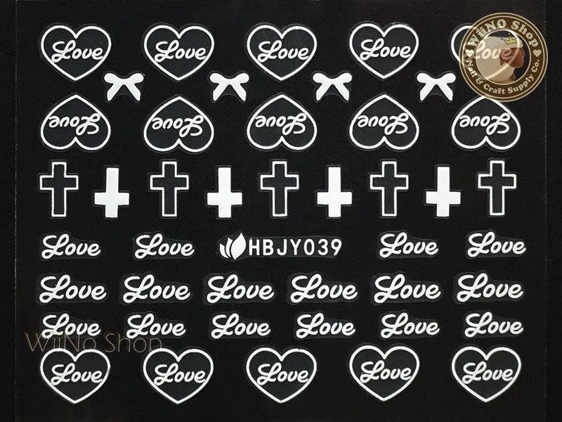 HBJY039 White Love Cross Nail Sticker Nail Art - 1 pc