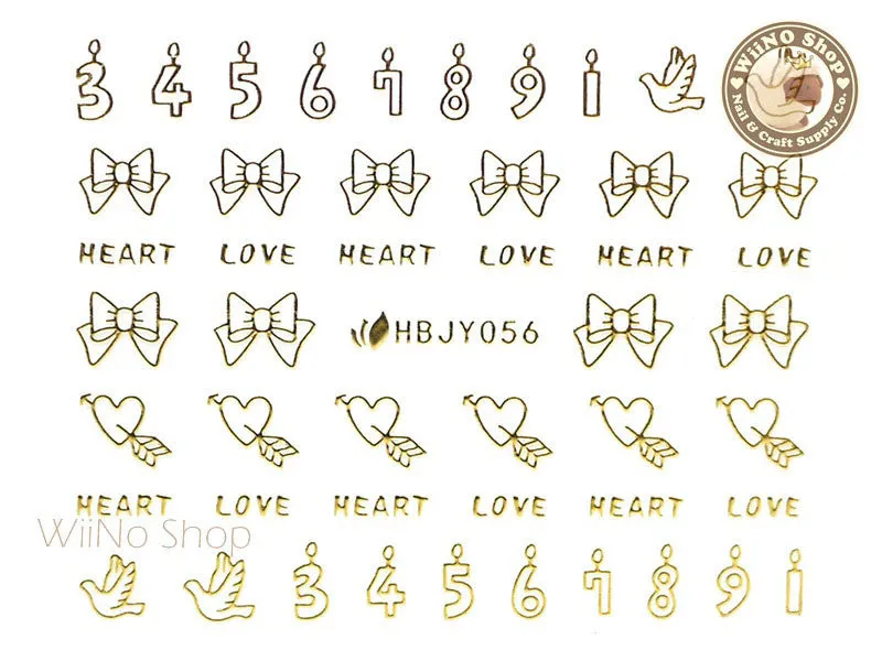 HBJY056 Gold Heart and Candles Nail Sticker Nail Art - 1 pc