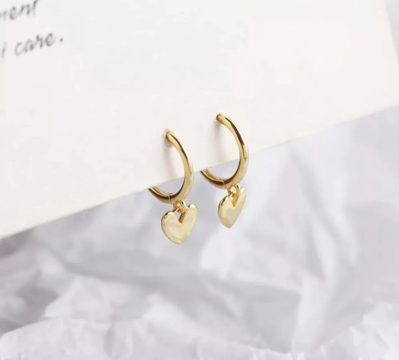 Heart Drop Earrings - Gold