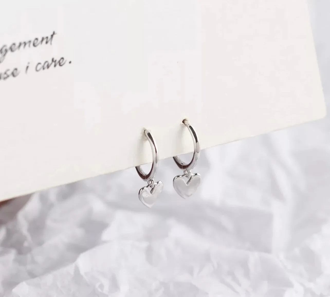 Heart Drop Earrings - Silver